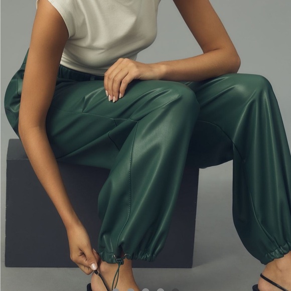 Anthropologie Pilcro Faux Leather Soft Parachute Pants Dark Green Sz S NEW - Picture 4 of 15